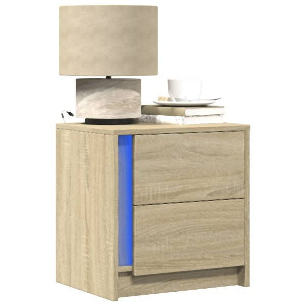 vidaXL Nachttische mit LED-Leuchten 2 Stk. Sonoma Eiche Holzwerkstoff, 852052