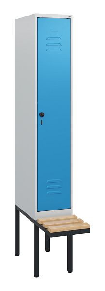 C+P Umkleidespind Classic PLUS, 1950x300x815mm, 7035/5012, Drehriegel, Buche-Sitzleisten, 0800405-10 S10004