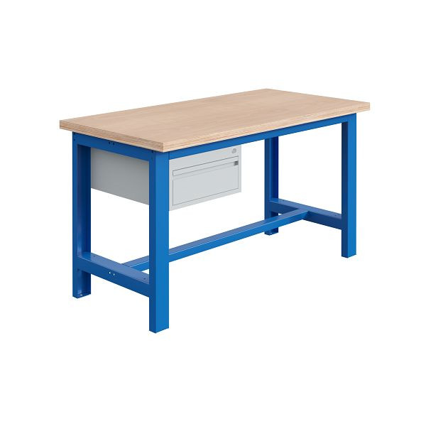 SOFAME SI Werkbank, B 1200 x T 750 x H 840mm, Multiplex-Arbeitsplatte 40 mm mit Unterbau 1 Schublade H150mm, Lichtgrau RAL 7035, W010010647GC