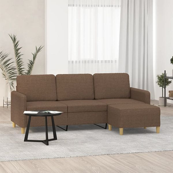 vidaXL 3-Sitzer-Sofa mit Hocker Braun 180 cm Stoff, 3201195