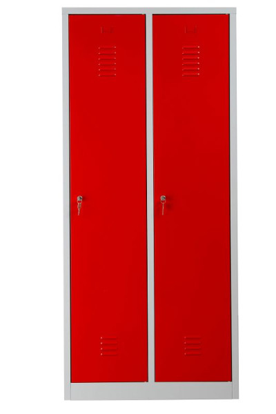 Gürkan Garderobenschrank, 50 x 80 x 180 cm, Lichtgrau, Feuerrot, EU Zylinderschloss, Hutboden & Kleiderhaken, WRC/2.1880, 103970