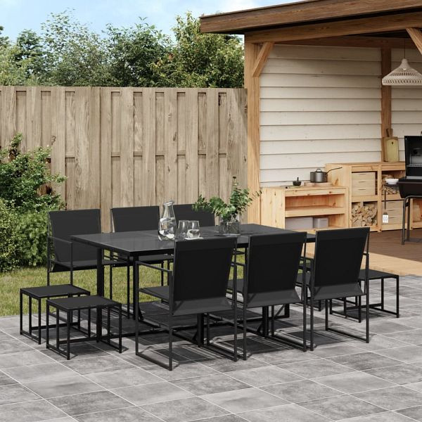 vidaXL 11-tlg. Garten-Essgruppe Schwarz Textilene, 3295129