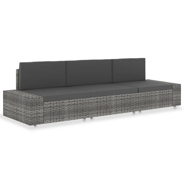 vidaXL Modulares 3-Sitzer-Sofa Poly Rattan Grau, Material: PE-Rattan, Stoff (100% Polyester), pulverbeschichteter Stahl, 49526