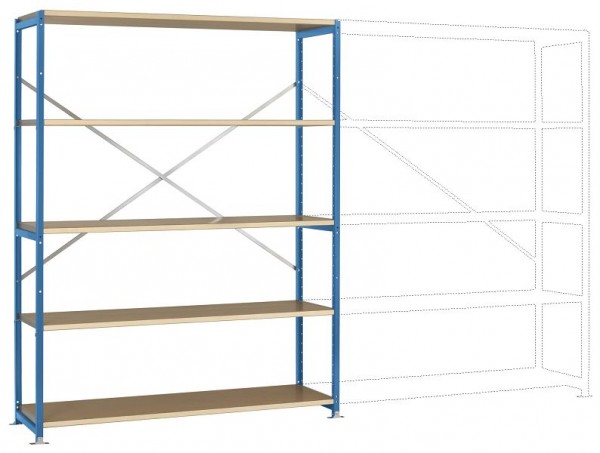 Manuflex Großfach-Steckregal Grundregal mit 5 Holzverbundböden, HxBxT = 2000 x 1530 x 400 mm, brillantblau, RP1041.5007