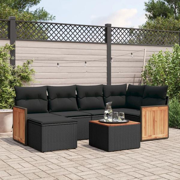 vidaXL 7-teilig Garten-Sofagarnitur mit Kissen Schwarz Poly Rattan, 3227861