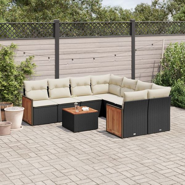 vidaXL 9-teilig Garten-Sofagarnitur mit Kissen Schwarz Poly Rattan, 3227505