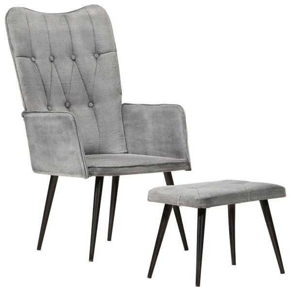 vidaXL Ohrensessel mit Hocker Grau Vintage Canvas, 339669