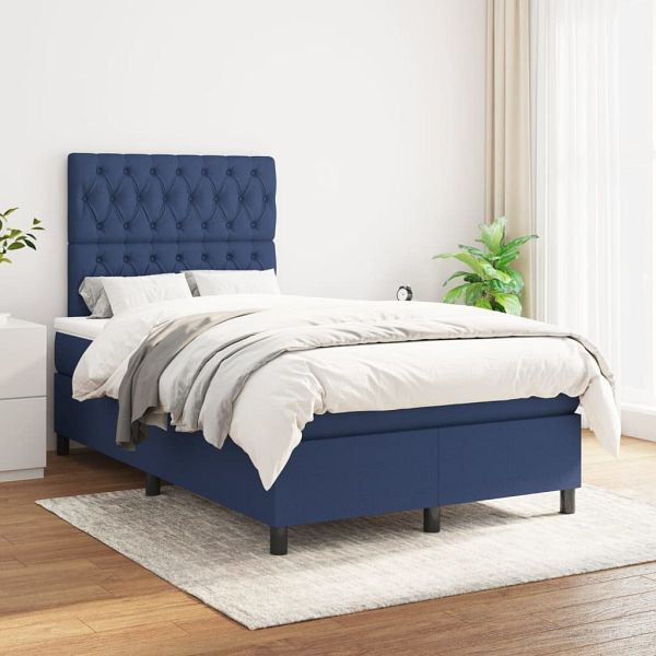 vidaXL Boxspringbett mit Matratze Blau 120x200 cm Stoff, 3142007
