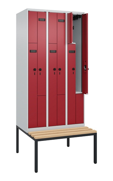 C+P Z-Spind Evolo PLUS, 6 Fächer, 2120x900x815mm, 7035/3003, Drehriegel, Sitzfläche Buche-Hartholz, Sitzbank, 0490537-306 S10010