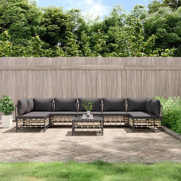 vidaXL 8-teilig Garten-Lounge-Set mit Kissen Anthrazit Poly Rattan, 3186795