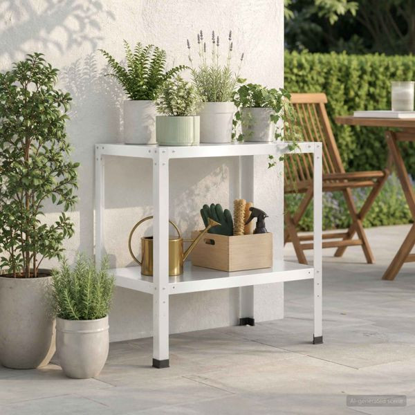 vidaXL Pflanztisch 60 x 50 x 80 cm Pulverbeschichteter Stahl Weiß, 8014891