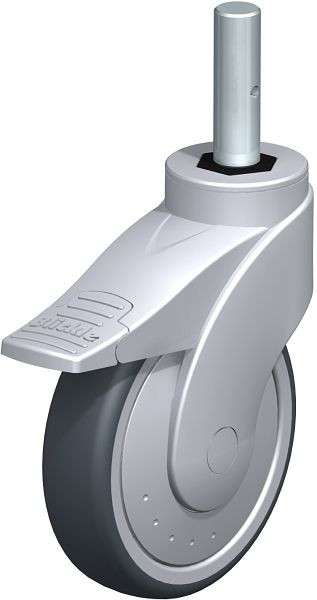 Blickle LWGE-TPA 126K-FI-ELS-FK-ZA51 Kunststoff-Lenkrolle WAVE mit Zapfen & Feststeller, Thermoplastisches Gummi-Elastomer, Grau, 751607