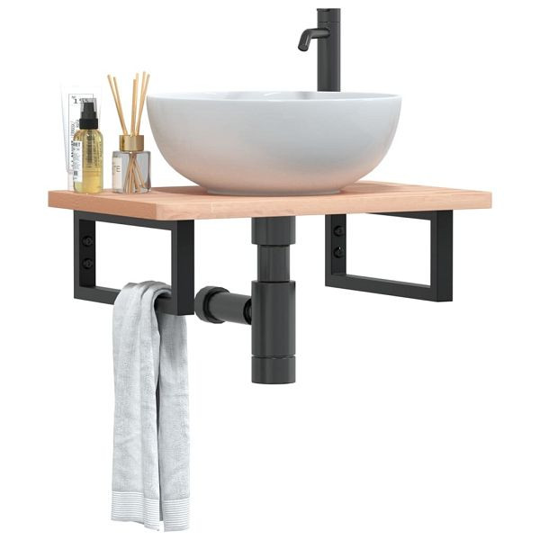 vidaXL Waschbeckenregal Wandmontage Stahl und Massivholz Buche, 3302357