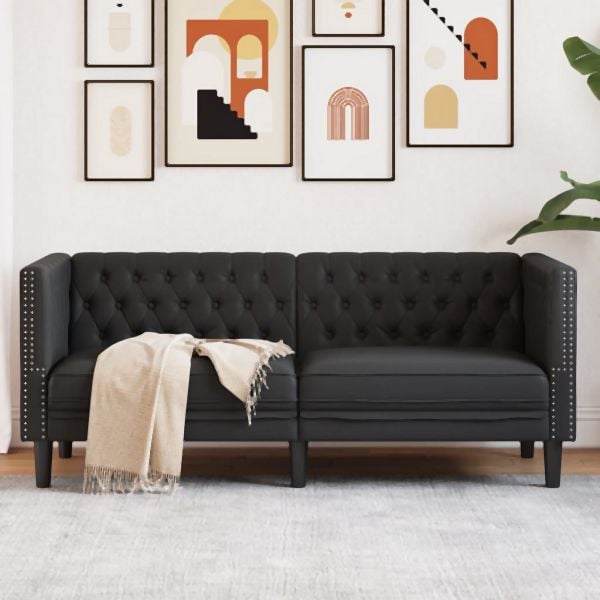 vidaXL Chesterfield-Sofa 2-Sitzer Schwarz Kunstleder, 372659