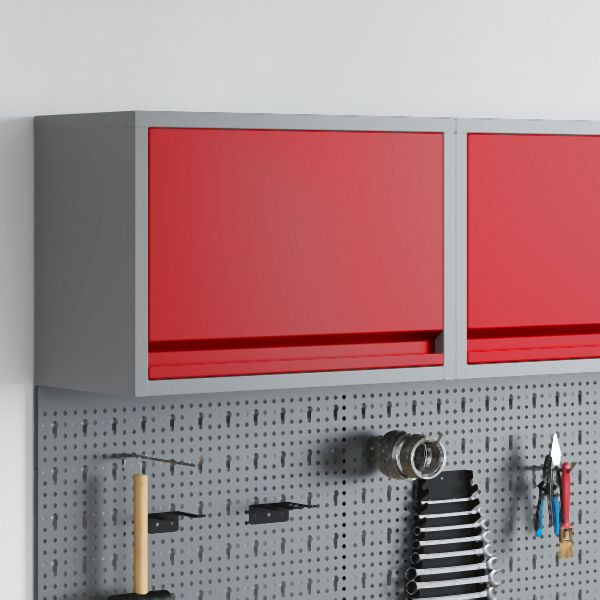 vidaXL wandmontierter Werkzeugschrank mit Gaslift-Tür in Rot, 50x25x35 cm, 4103478