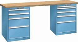 LISTA Werkbank 27x36E (BxTxH) 2000x800x850mm Buche AUTO Lock, Lichtblau, 4+5 Schubladen, 59.018.010.A
