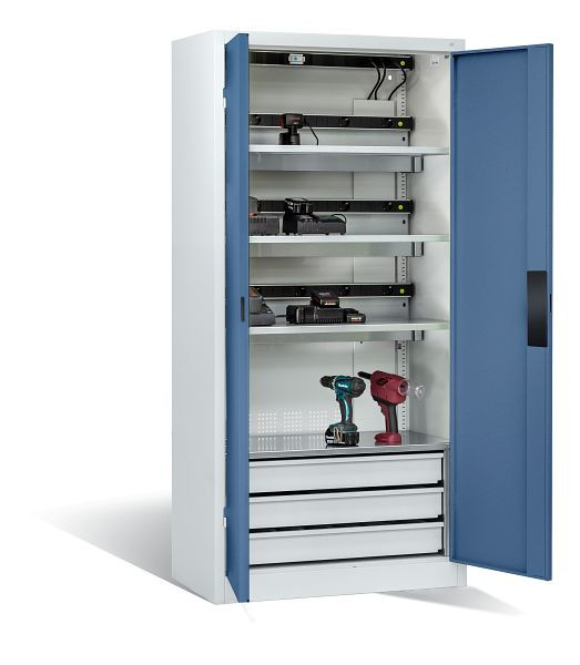 C+P Akkuladeschrank Comfort, H1950xB930xT500 mm, Lichtgrau/Fernblau, 8921-05E3 S10019