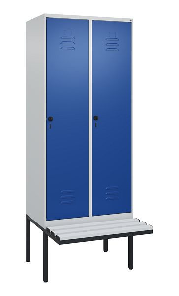 C+P Umkleidespind Classic PLUS, 2 Abteile, 2120x800x815mm, 7035/5010, Drehriegel, je 2 Doppel-Haken, 0800407-22F S10033