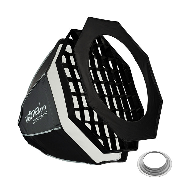 Walimex pro Studio Softbox Octagon 60cm + Softboxadapter für Hensel Expert, um 360° drehbar, inkl. Grid, Maske, 1023498
