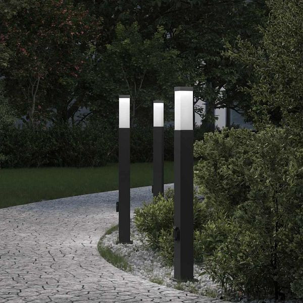 vidaXL Pollerleuchten mit Steckdose 3 Stk. 80 cm Schwarz IP44, 4006086