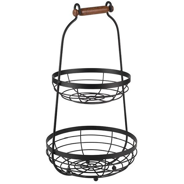 APS 2-stufige Etagère, Ø 26 cm, Höhe: 48 cm, Metall, schwarz, Griff aus Holz, unterer Korb: Ø 26 cm, Höhe: 8 cm, 30335