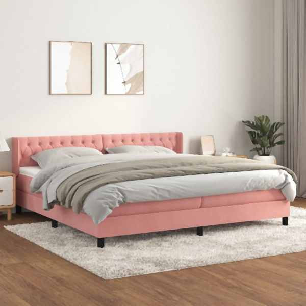 vidaXL Boxspringbett mit Matratze Rosa 200x200 cm Samt, 3131164
