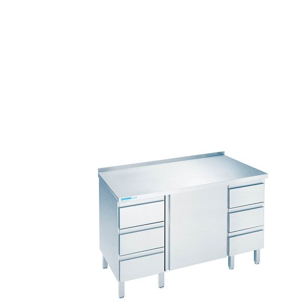 CHROMOnorm Arbeitsschrank mit Flügeltür und Schubladenblöcken, Tiefe 700mm, Tischplatte hinten auf, SF0712CS3B0