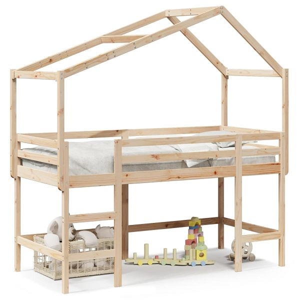 vidaXL Hochbett mit Leiter und Dach 80x200 cm Massivholz Kiefer, 3282072