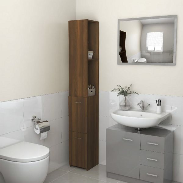 vidaXL Badschrank Braun Eichen-Optik 25x26,5x170 cm Holzwerkstoff, 815962