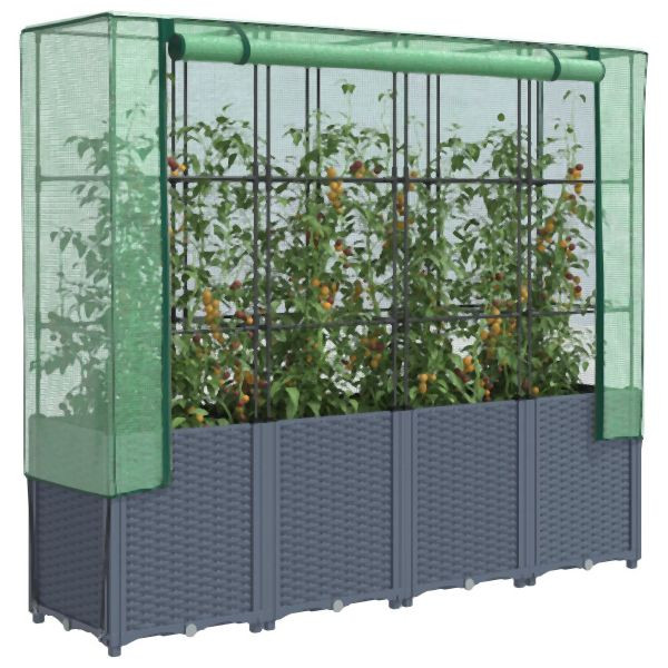 vidaXL Hochbeet mit Gewächshaus-Aufsatz Rattan-Optik 160x40x153 cm, 4015831