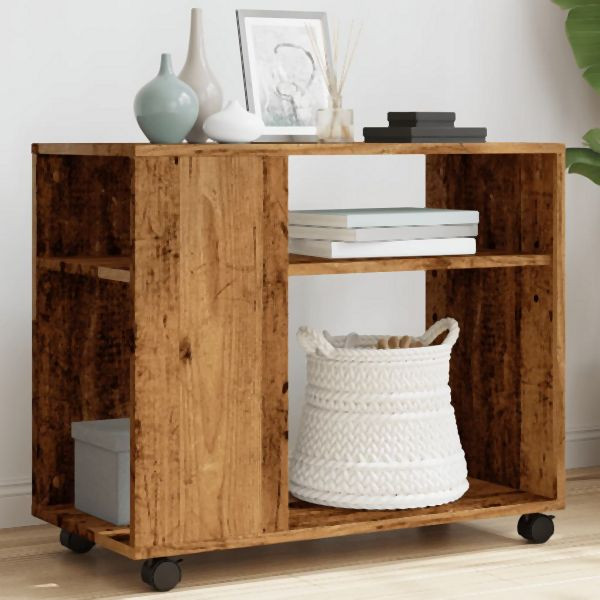 vidaXL Beistelltisch mit Rollen Altholz-Optik 70x35x60cm Holzwerkstoff, 853153