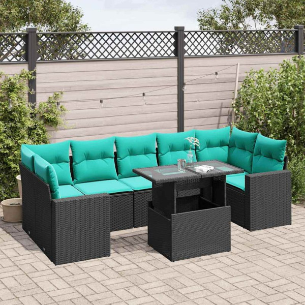 vidaXL 8-teiliges Gartensofa-Set mit Kissen, schwarzes Polyrattan, 3267147