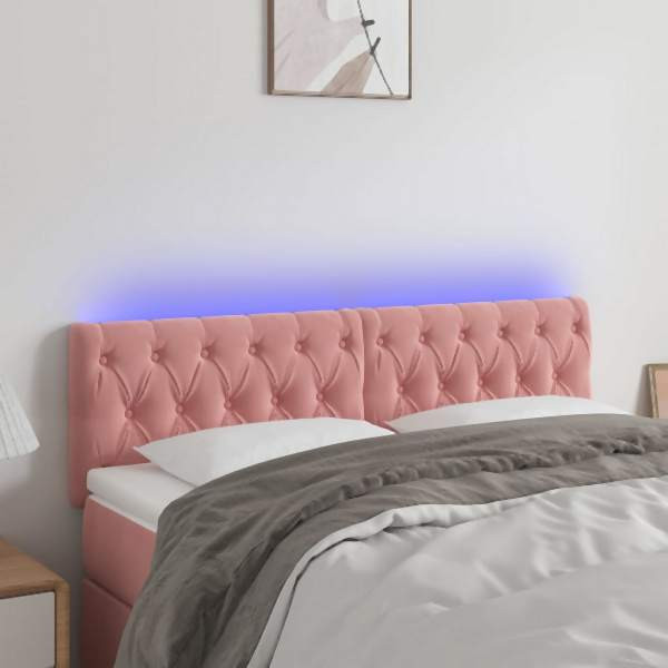 vidaXL LED Kopfteil Rosa 144x7x78/88 cm Samt, Polyester, 3122001