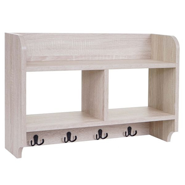 Mendler Wandgarderobe HWC-C68, Garderobe Regal, 4 Haken 2 Regalfächer, 41x60x19cm 3D-Struktur, Eiche-Optik, 61623