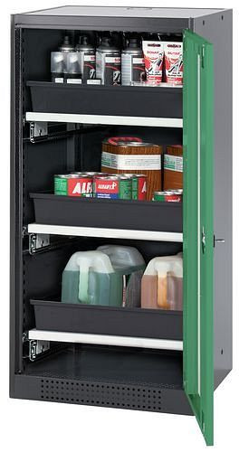 asecos Chemikalienschrank Systema-T CS-53RG, Korpus anthrazit, Flügeltüren grün, 3 Tablarauszüge, 208805