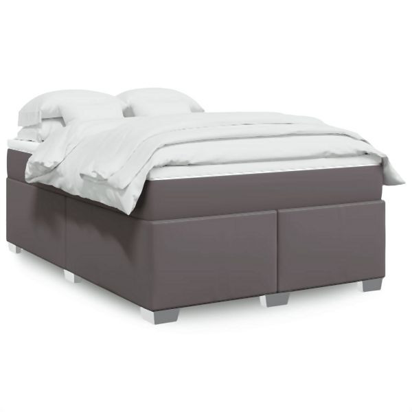 vidaXL Boxspringbett mit Matratze Grau 160x200 cm Kunstleder, 3285219