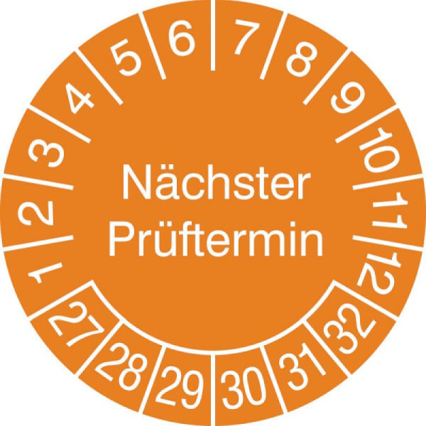 Stein HGS Prüfplaketten mit Jahresfarbe (6 Jahre), Ø 30 mm, orange, 2027-2032, 31.3652-27