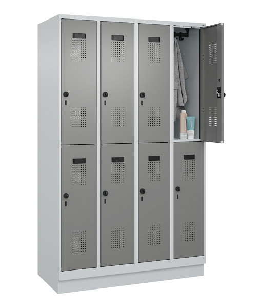 C+P Doppelstöckiger Spind Evolo PLUS, mit Sockel, 8 Fächer, 1950x1200x500mm, 703, 0005000 RDS Stahlgrau, Drehriegel, 049320-40 S10014