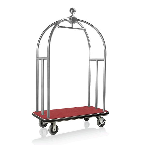 WAS Gepäckwagen, 106 x 63 x 185 cm, gebürstet, roter Teppich, Edelstahl, 3342000
