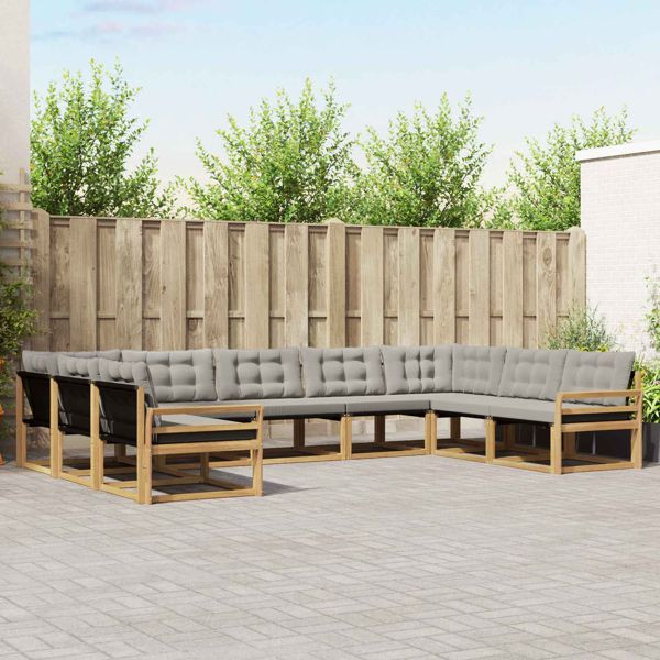 vidaXL Outdoor-Sofagarnitur mit Kissen 9-teilig Weiß und Hellgrau, 3389069