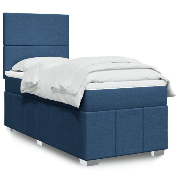 vidaXL Boxspringbett mit Matratze Blau 90x200 cm Stoff, 3293850