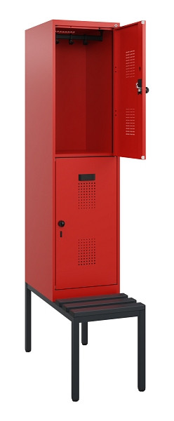 C+P Doppelstöckiger Spind Evolo PLUS, Bank, 2 Fächer, 1950x400x815mm, 3020/3020, Drehriegel, Sitzfläche Kunststoff, Sitzbank, 0493505-12 S10131