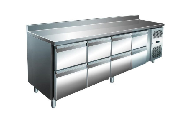 A&S Polarny VIP Kühltisch mit 4x 2 Schubladen und Aufkantung -2 bis +8°C 2.230x600x960 mm, KT-VIP-600-4-C8A