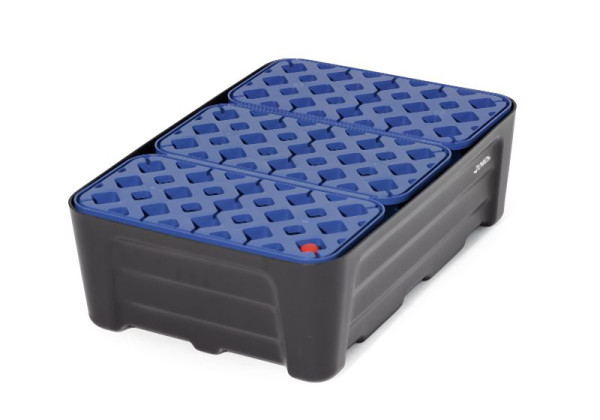 DENIOS Kleingebindewanne aus Polyethylen (PE), 30 Liter Auffangvolumen, 592 x 400 x 185 mm, mit Gitterrost, 328366