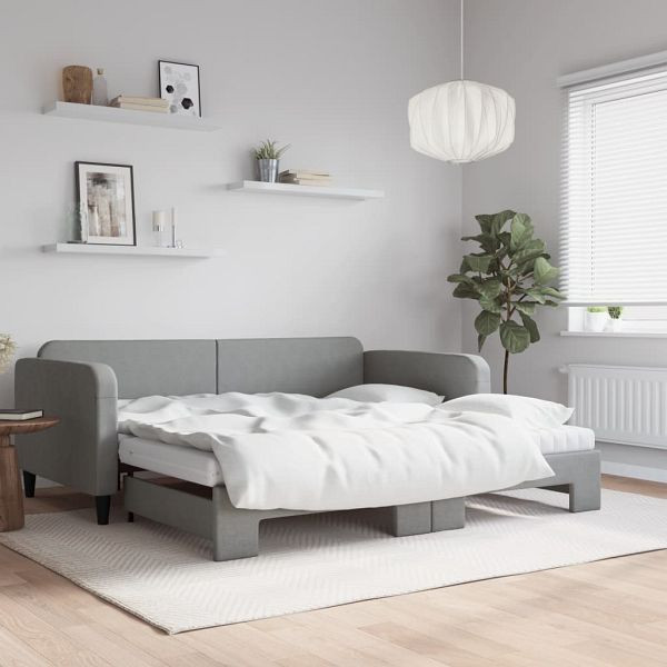 vidaXL Tagesbett Ausziehbar mit Matratze Hellgrau 100x200 cm Stoff, 3196839