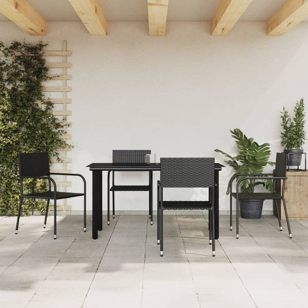 vidaXL 5-teilig Garten-Essgruppe Schwarz Poly Rattan und Stahl, 3203282
