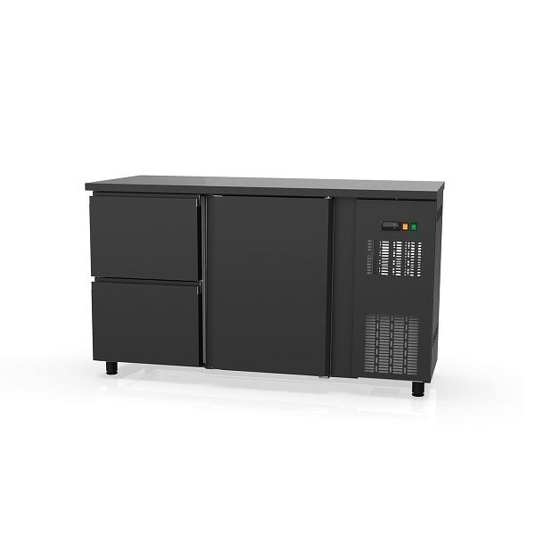Vaiotec TOPLINE Barkühltisch 530 schwarz / 1 Tür & 2 Schubladen, 148,5x53x85 cm, 11400