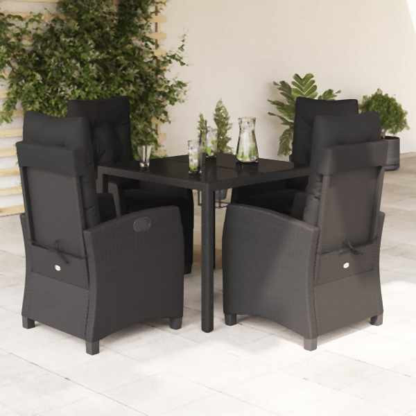vidaXL 5-tlg. Garten-Essgruppe mit Kissen Schwarz Poly Rattan, UV-beständig, 3212636