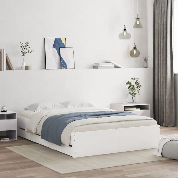 vidaXL Bettgestell mit Schubladen Weiß 135 x 190 cm Holzwerkstoff, 3207308