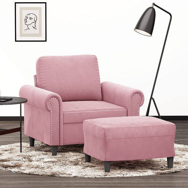 vidaXL Sessel mit Hocker Rosa 60 cm Samt, 3201208, 8721012061750